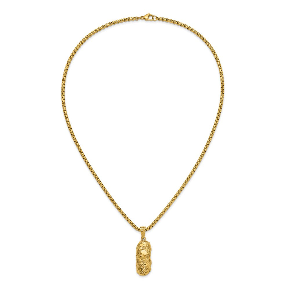 Chisel Stainless Steel Polished and Textured Yellow IP-plated Nugget Dog Tag 22 inch Box Chain NecklaceSRN3130-22