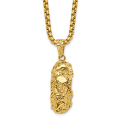 Chisel Stainless Steel Polished and Textured Yellow IP-plated Nugget Dog Tag 22 inch Box Chain NecklaceSRN3130-22