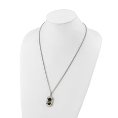 Chisel Stainless Steel Polished with 14K Gold Accent DAD with Black Enameled Pendant on a 24 inch Curb Chain NecklaceSRN3182-24