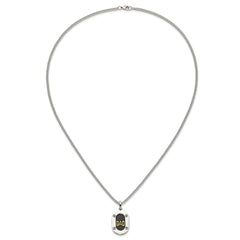 Chisel Stainless Steel Polished with 14K Gold Accent DAD with Black Enameled Pendant on a 24 inch Curb Chain NecklaceSRN3182-24