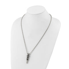 Chisel Stainless Steel Antiqued and Polished Bullet with Crown Pendant on a 24 inch Cable Chain NecklaceSRN3193-24