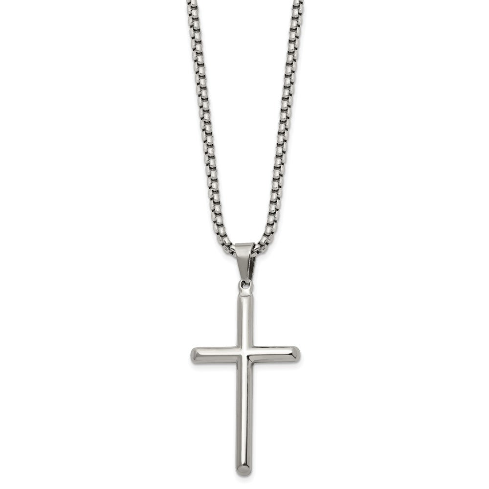 Chisel Stainless Steel Polished Cross Pendant on a 24 inch Box Chain NecklaceSRN3197-24