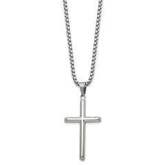 Chisel Stainless Steel Polished Cross Pendant on a 24 inch Box Chain NecklaceSRN3197-24