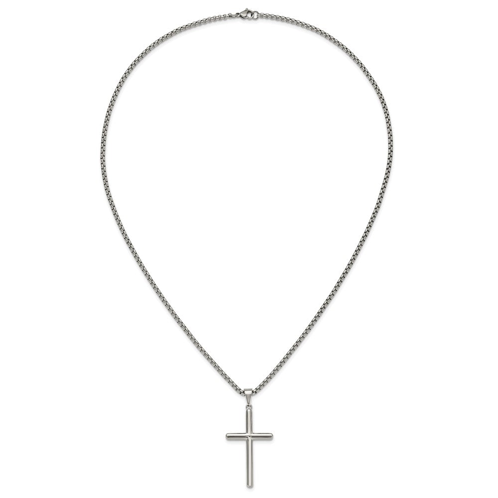 Chisel Stainless Steel Polished Cross Pendant on a 24 inch Box Chain NecklaceSRN3197-24