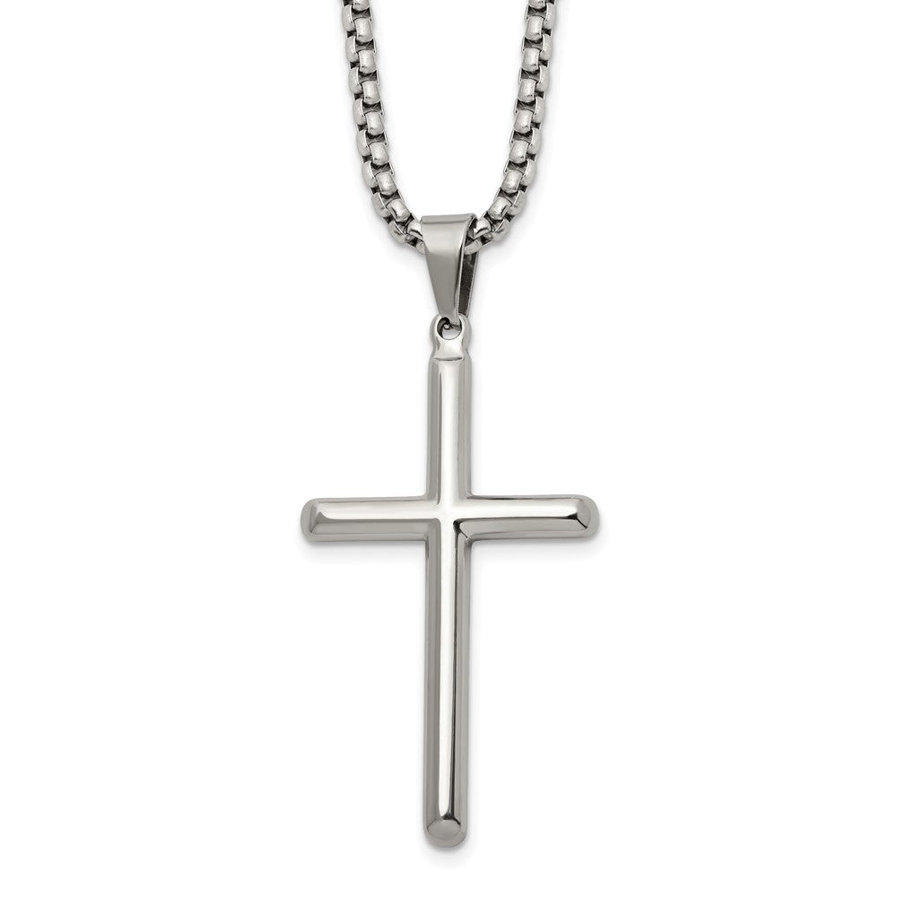 Chisel Stainless Steel Polished Cross Pendant on a 24 inch Box Chain NecklaceSRN3197-24