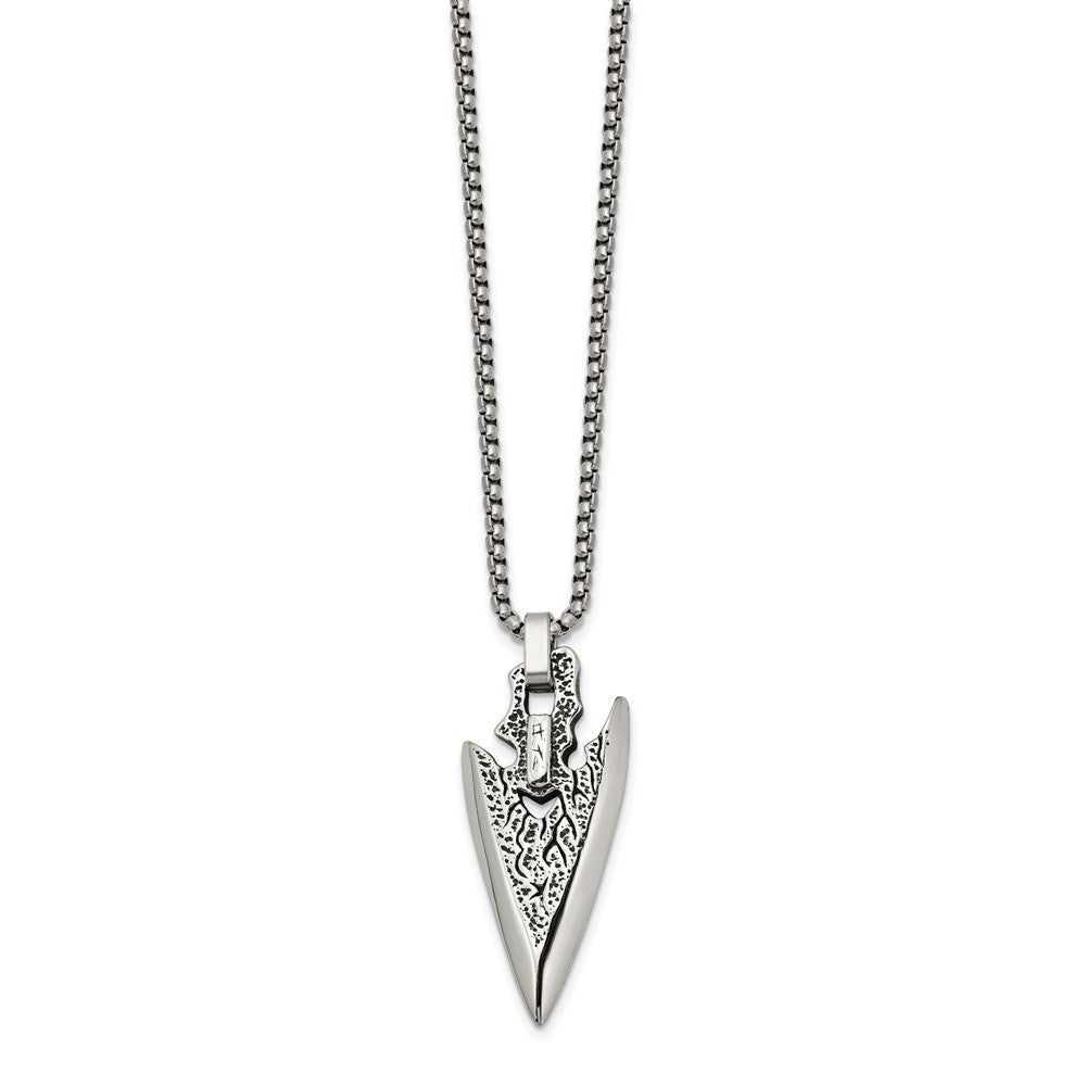 Chisel Stainless Steel Antiqued and Polished Arrowhead Pendant on a 24 inch Box Chain NecklaceSRN3199-24