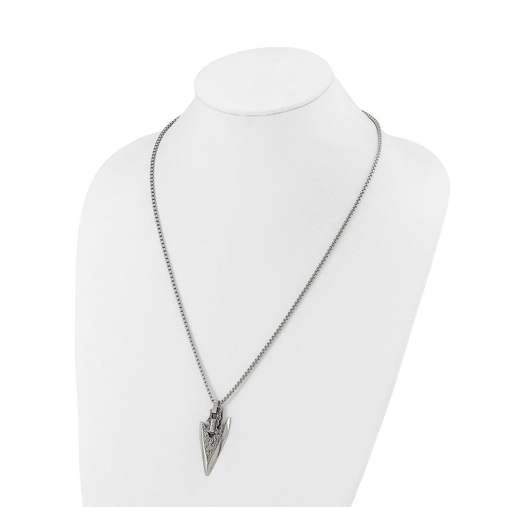Chisel Stainless Steel Antiqued and Polished Arrowhead Pendant on a 24 inch Box Chain NecklaceSRN3199-24