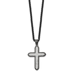 Chisel Stainless Steel Brushed and Textured Gun Metal IP-plated Cross on a 24 inch Wheat Chain NecklaceSRN3201-24