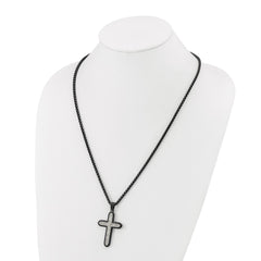 Chisel Stainless Steel Brushed and Textured Gun Metal IP-plated Cross on a 24 inch Wheat Chain NecklaceSRN3201-24