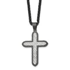Chisel Stainless Steel Brushed and Textured Gun Metal IP-plated Cross on a 24 inch Wheat Chain NecklaceSRN3201-24
