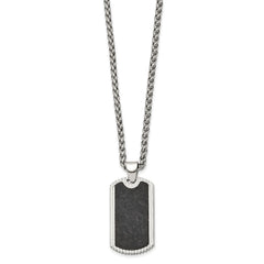 Chisel Stainless Steel Polished with Black Carbon Fiber Inlay Dog Tag on a 24 inch Wheat Chain NecklaceSRN3204-24