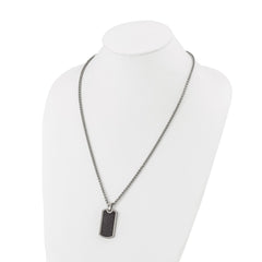Chisel Stainless Steel Polished with Black Carbon Fiber Inlay Dog Tag on a 24 inch Wheat Chain NecklaceSRN3204-24