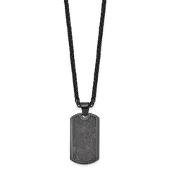 Chisel Stainless Steel Polished Black IP-plated with Black Carbon Fiber Inlay Dog Tag on a 24 inch Wheat Chain NecklaceSRN3205-24