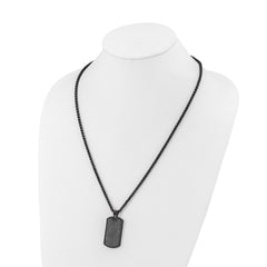 Chisel Stainless Steel Polished Black IP-plated with Black Carbon Fiber Inlay Dog Tag on a 24 inch Wheat Chain NecklaceSRN3205-24