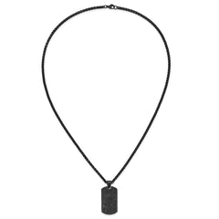 Chisel Stainless Steel Polished Black IP-plated with Black Carbon Fiber Inlay Dog Tag on a 24 inch Wheat Chain NecklaceSRN3205-24