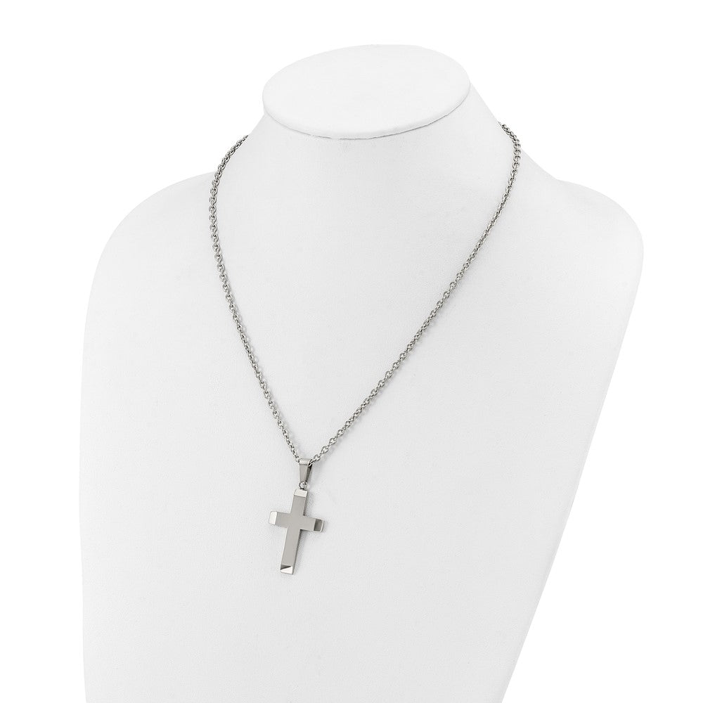 Chisel Stainless Steel Polished Cross Pendant on a 24 inch Cable Chain NecklaceSRN3206-24