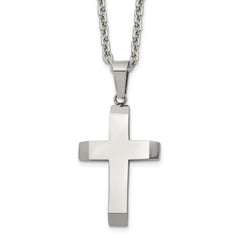 Chisel Stainless Steel Polished Cross Pendant on a 24 inch Cable Chain NecklaceSRN3206-24