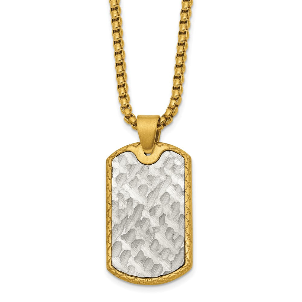 Chisel Stainless Steel Brushed and Textured Yellow IP-plated Dog Tag on a 24 inch Box Chain NecklaceSRN3211-24