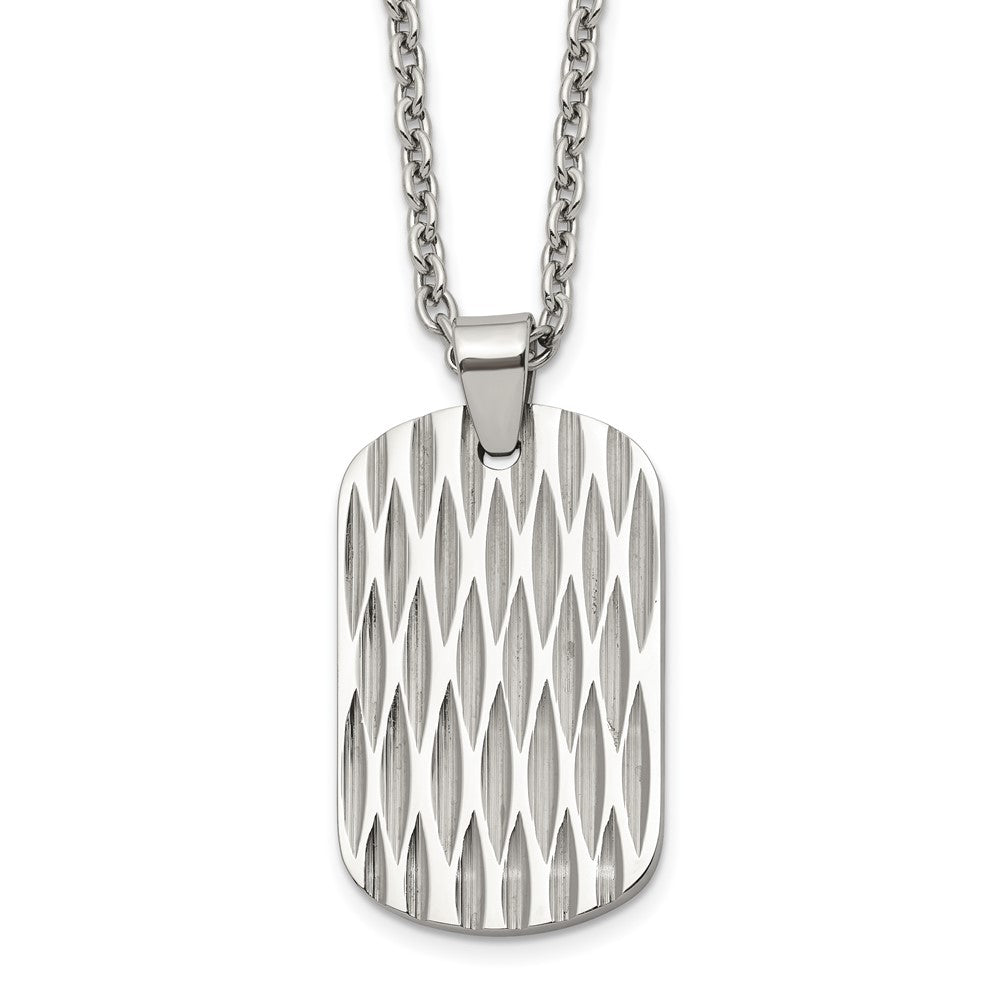 Chisel Stainless Steel Polished Diamond-cut Dog Tag on a 24 inch Cable Chain NecklaceSRN3212-24