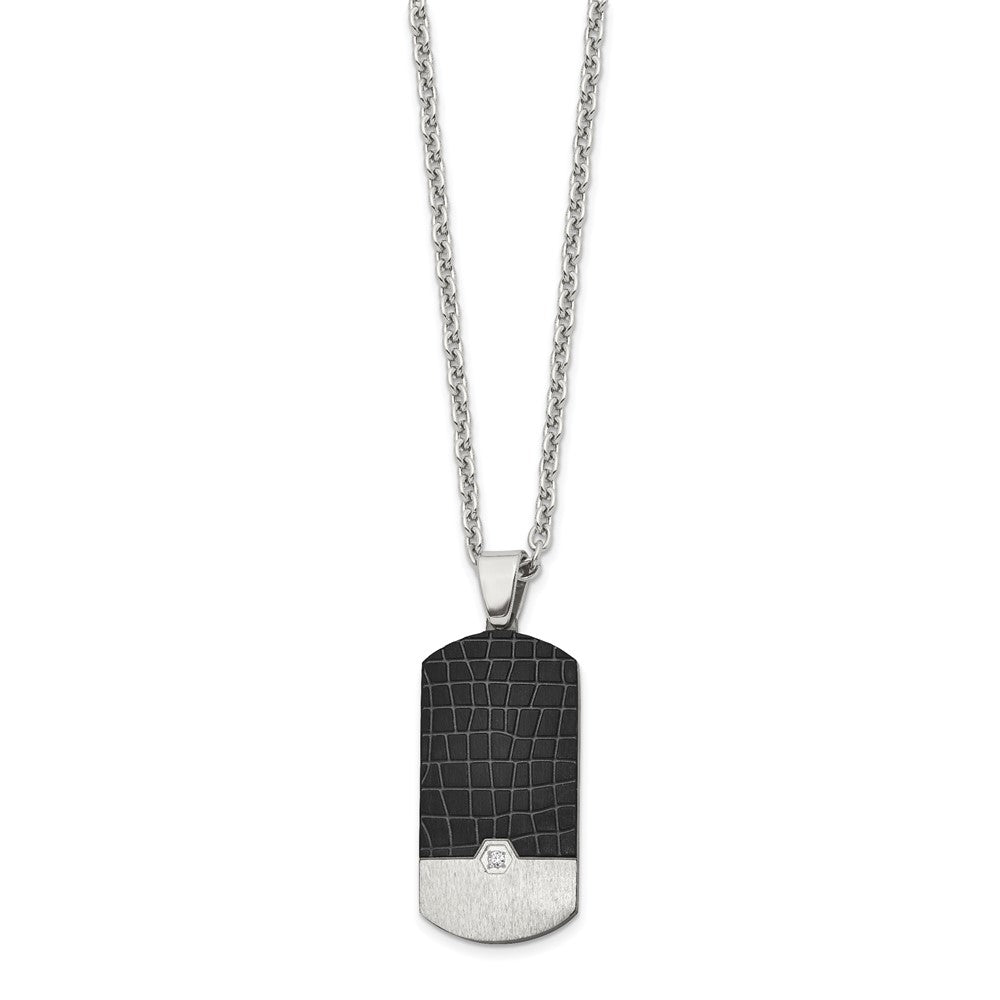 Chisel Stainless Steel Brushed Black IP-plated with CZ Dog Tag on a 24 inch Cable Chain NecklaceSRN3213-24