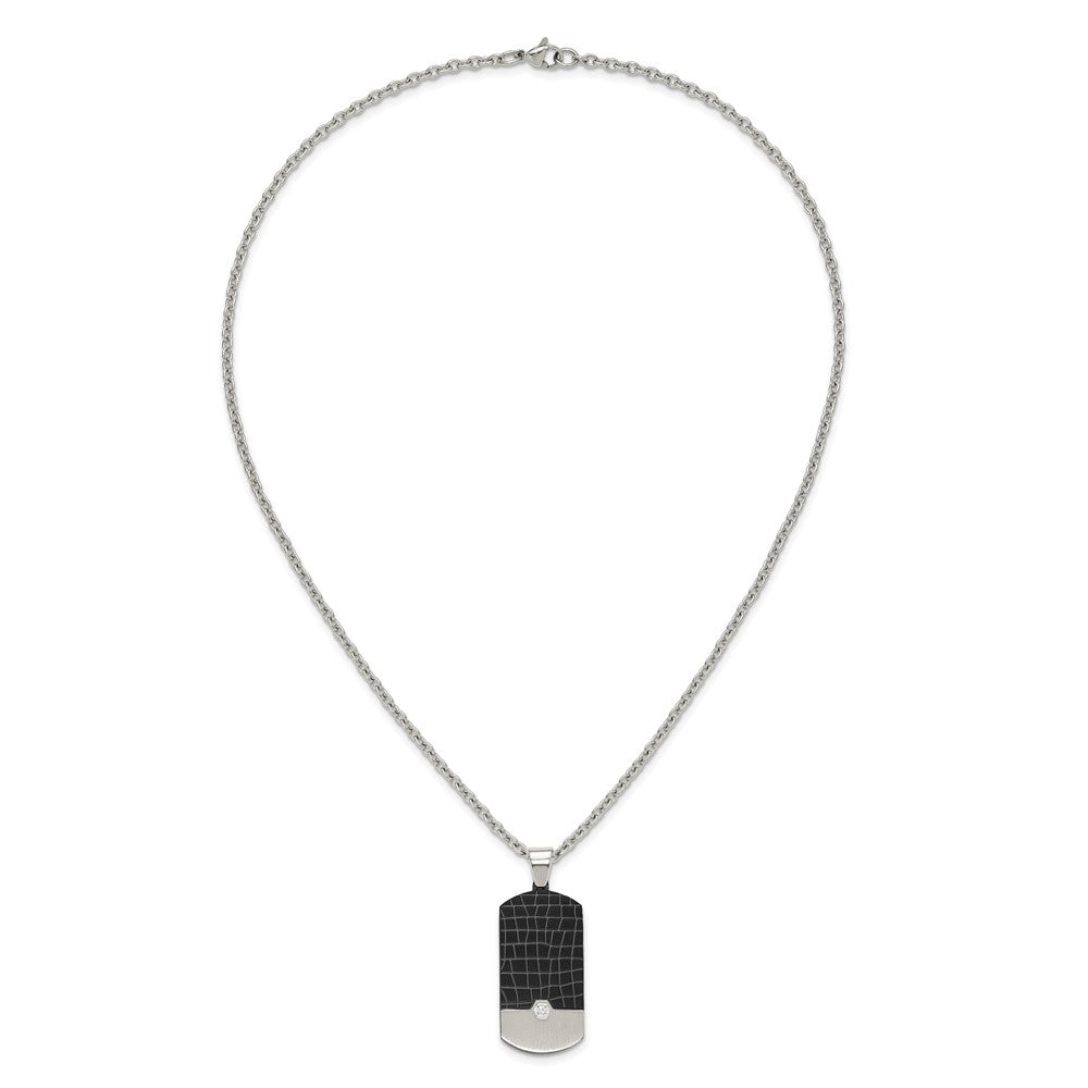 Chisel Stainless Steel Brushed Black IP-plated with CZ Dog Tag on a 24 inch Cable Chain NecklaceSRN3213-24