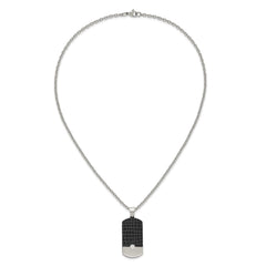 Chisel Stainless Steel Brushed Black IP-plated with CZ Dog Tag on a 24 inch Cable Chain NecklaceSRN3213-24