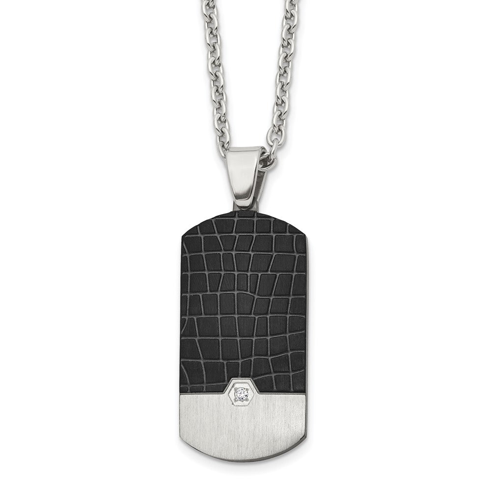 Chisel Stainless Steel Brushed Black IP-plated with CZ Dog Tag on a 24 inch Cable Chain NecklaceSRN3213-24