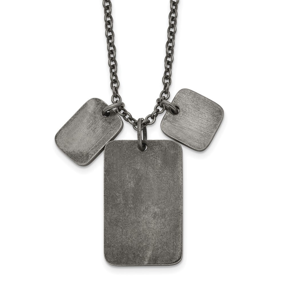 Chisel Stainless Steel Antiqued and Polished Dog Tags on a 27.5 inch Cable Chain NecklaceSRN3214-27.5