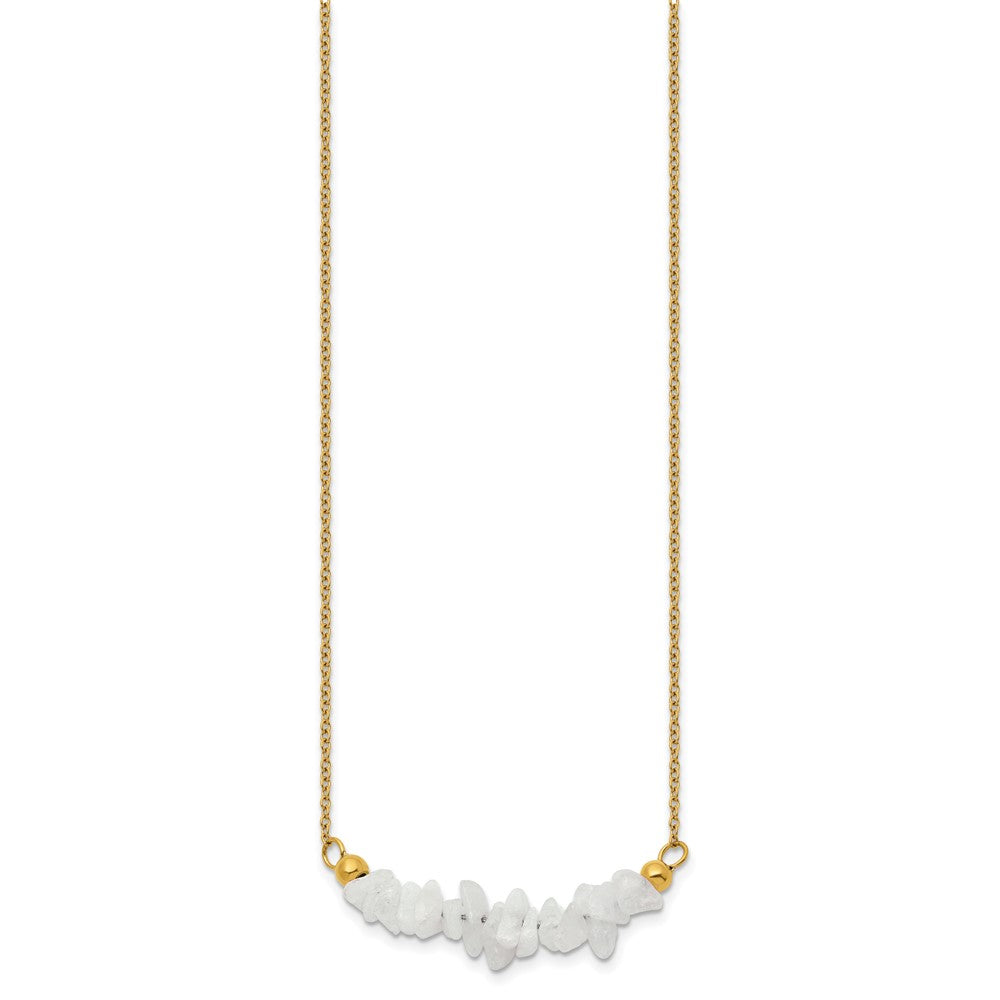 Chisel Stainless Steel Polished Yellow IP-plated White Jade on a 15 inch Plus a 2.75 inch Extension Cable Chain NecklaceSRN3220-15