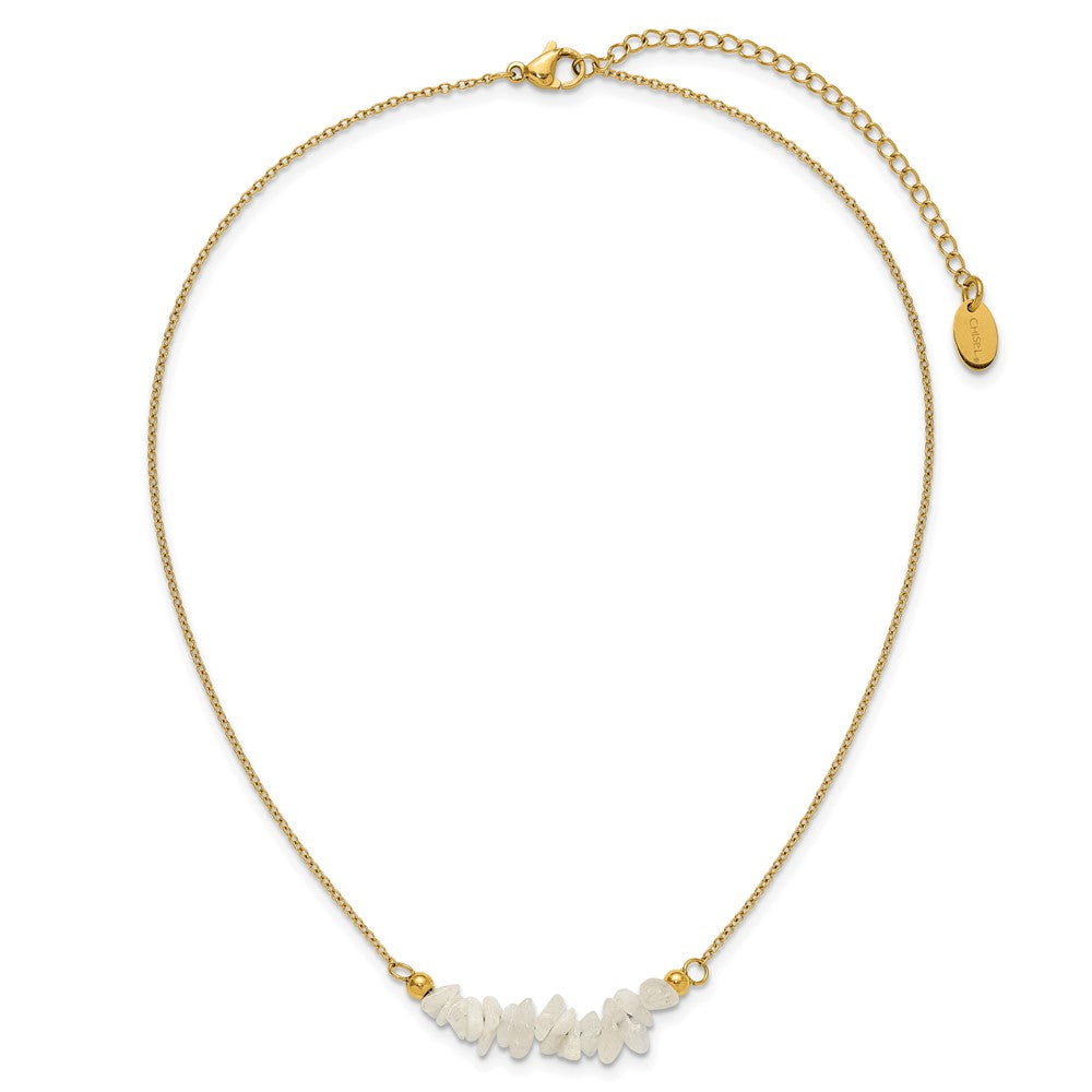 Chisel Stainless Steel Polished Yellow IP-plated White Jade on a 15 inch Plus a 2.75 inch Extension Cable Chain NecklaceSRN3220-15