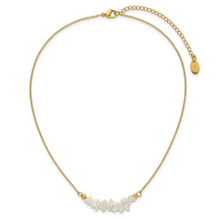 Chisel Stainless Steel Polished Yellow IP-plated White Jade on a 15 inch Plus a 2.75 inch Extension Cable Chain NecklaceSRN3220-15