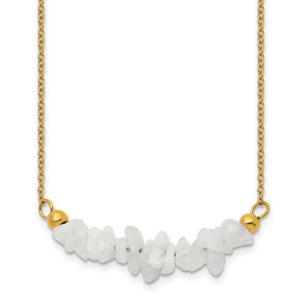 Chisel Stainless Steel Polished Yellow IP-plated White Jade on a 15 inch Plus a 2.75 inch Extension Cable Chain NecklaceSRN3220-15