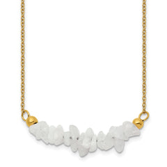 Chisel Stainless Steel Polished Yellow IP-plated White Jade on a 15 inch Plus a 2.75 inch Extension Cable Chain NecklaceSRN3220-15