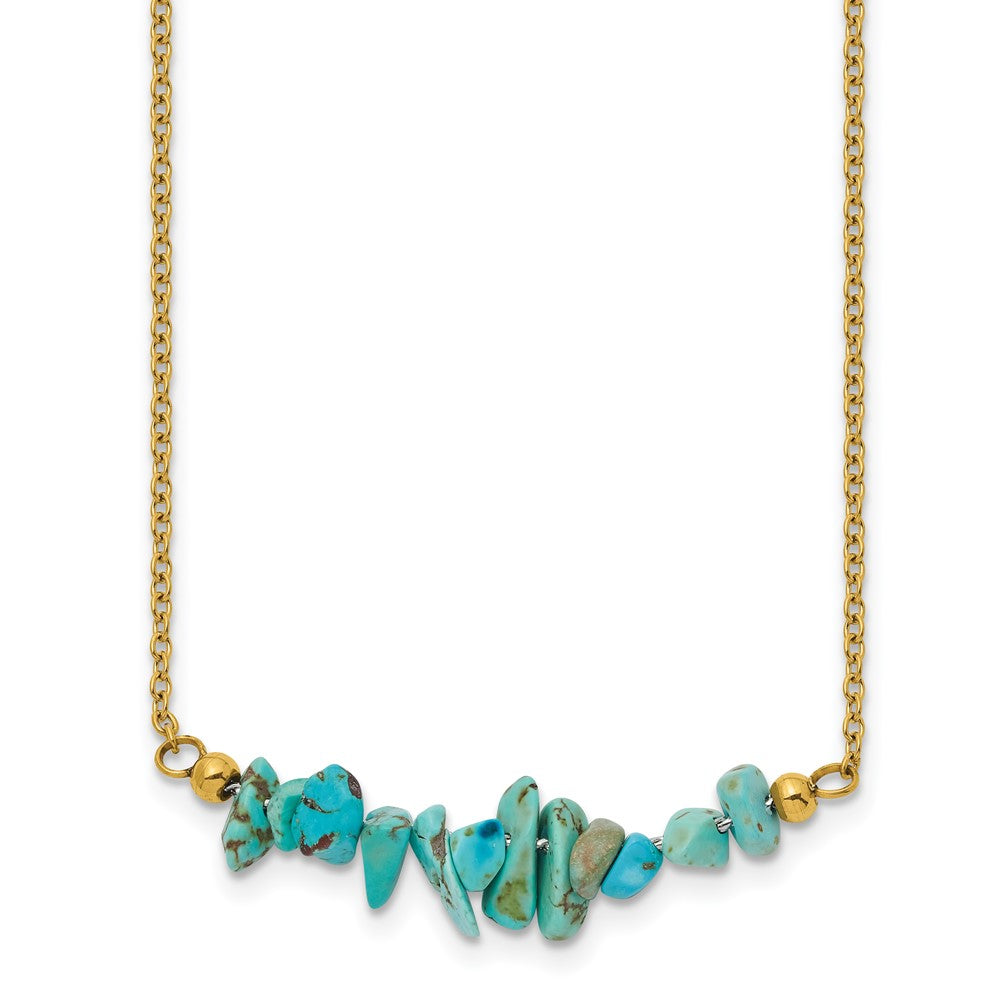 Chisel Stainless Steel Polished Yellow IP-plated Synthetic Blue Turquoise on a 15 inch Plus a 2.75 inch Extension Cable Chain NecklaceSRN3223-15