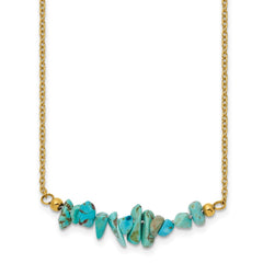 Chisel Stainless Steel Polished Yellow IP-plated Synthetic Blue Turquoise on a 15 inch Plus a 2.75 inch Extension Cable Chain NecklaceSRN3223-15