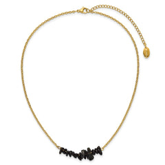 Chisel Stainless Steel Polished Yellow IP-plated Black Agate on a 15 inch Plus a 2.75 inch Extension Cable Chain NecklaceSRN3226-15