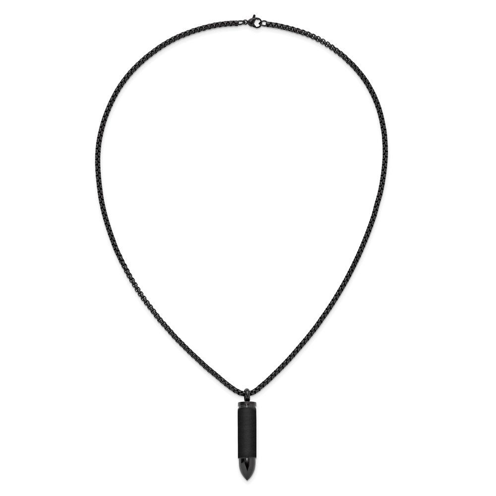 Chisel Stainless Steel Brushed and Polished Black IP-plated Bullet Capsule Pendant on a 22 inch Box Chain NecklaceSRN3231-22