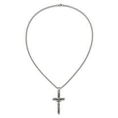 Chisel Stainless Steel Antiqued and Polished INRI Crucifix Pendant on a 22 inch Box Chain NecklaceSRN3232-22