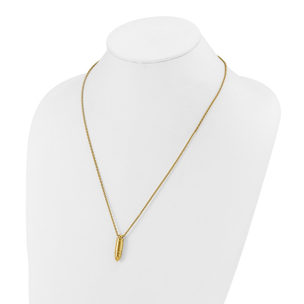 Chisel Stainless Steel Polished Yellow IP-plated Bullet Pendant on a 22 inch Cable Chain NecklaceSRN3234-22