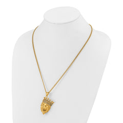 Chisel Stainless Steel Polished Yellow IP-plated with CZ Crown Lion Pendant on a 22 inch Plus a 1.75 inch Extension Curb Chain NecklaceSRN3236-22