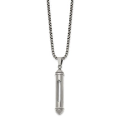 Chisel Stainless Steel Polished Bullet with Clear Vial Pendant on a 22 inch Box Chain NecklaceSRN3238-22