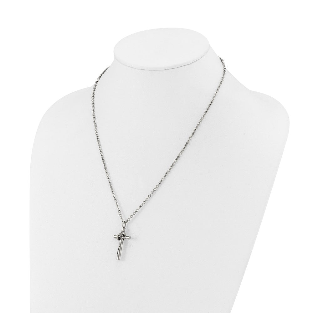 Chisel Stainless Steel Polished Cross with Moving Ring Pendant on an 18 inch Plus a 2 inch Extension Cable Chain NecklaceSRN3241-18