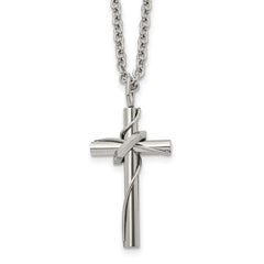 Chisel Stainless Steel Polished Cross with Moving Ring Pendant on an 18 inch Plus a 2 inch Extension Cable Chain NecklaceSRN3241-18