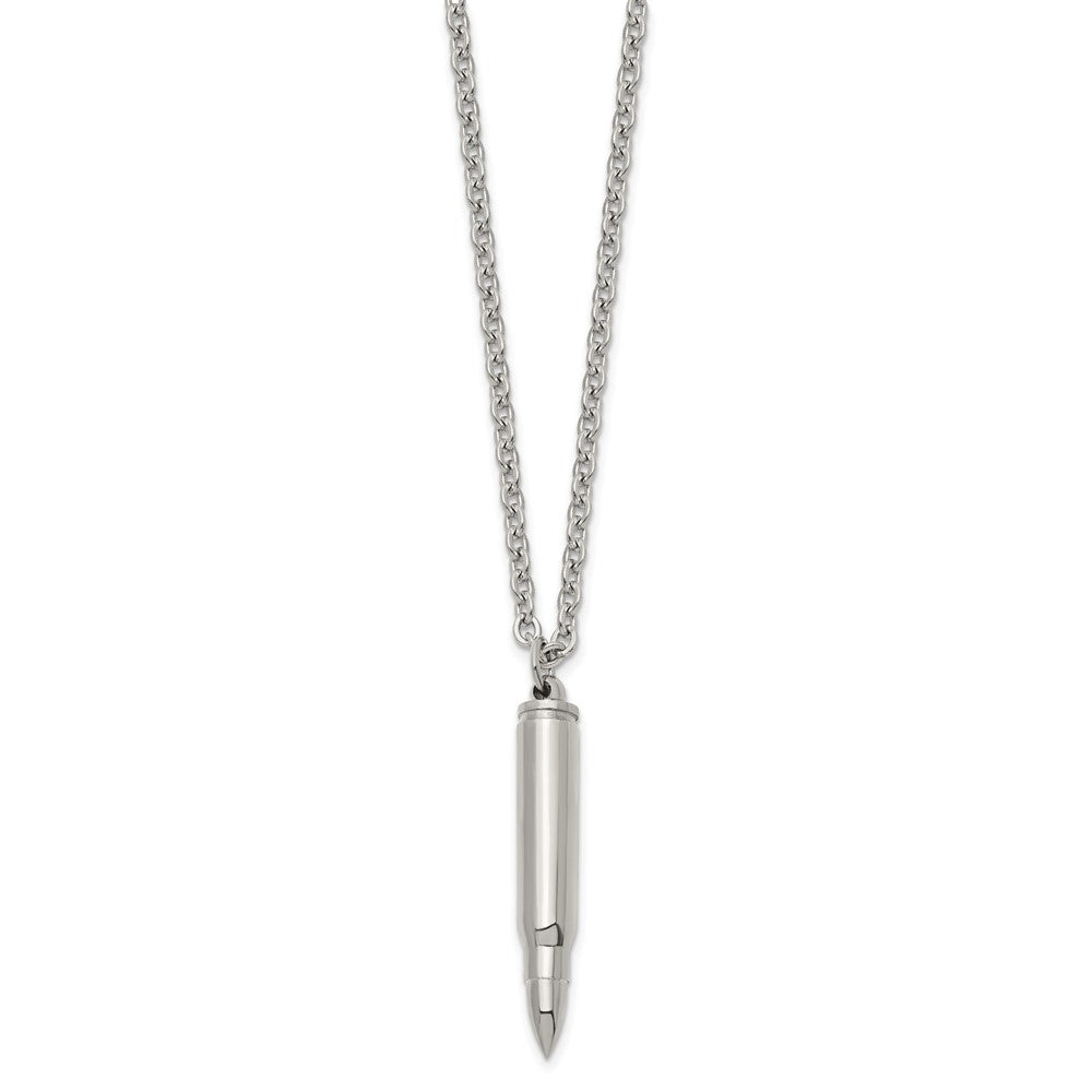 Chisel Stainless Steel Polished Bullet Capsule Pendant on a 20 inch Plus 2 inch Extension Cable Chain NecklaceSRN3242-20