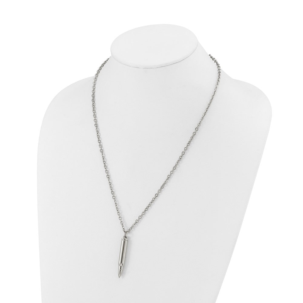 Chisel Stainless Steel Polished Bullet Capsule Pendant on a 20 inch Plus 2 inch Extension Cable Chain NecklaceSRN3242-20