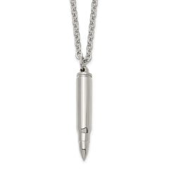 Chisel Stainless Steel Polished Bullet Capsule Pendant on a 20 inch Plus 2 inch Extension Cable Chain NecklaceSRN3242-20