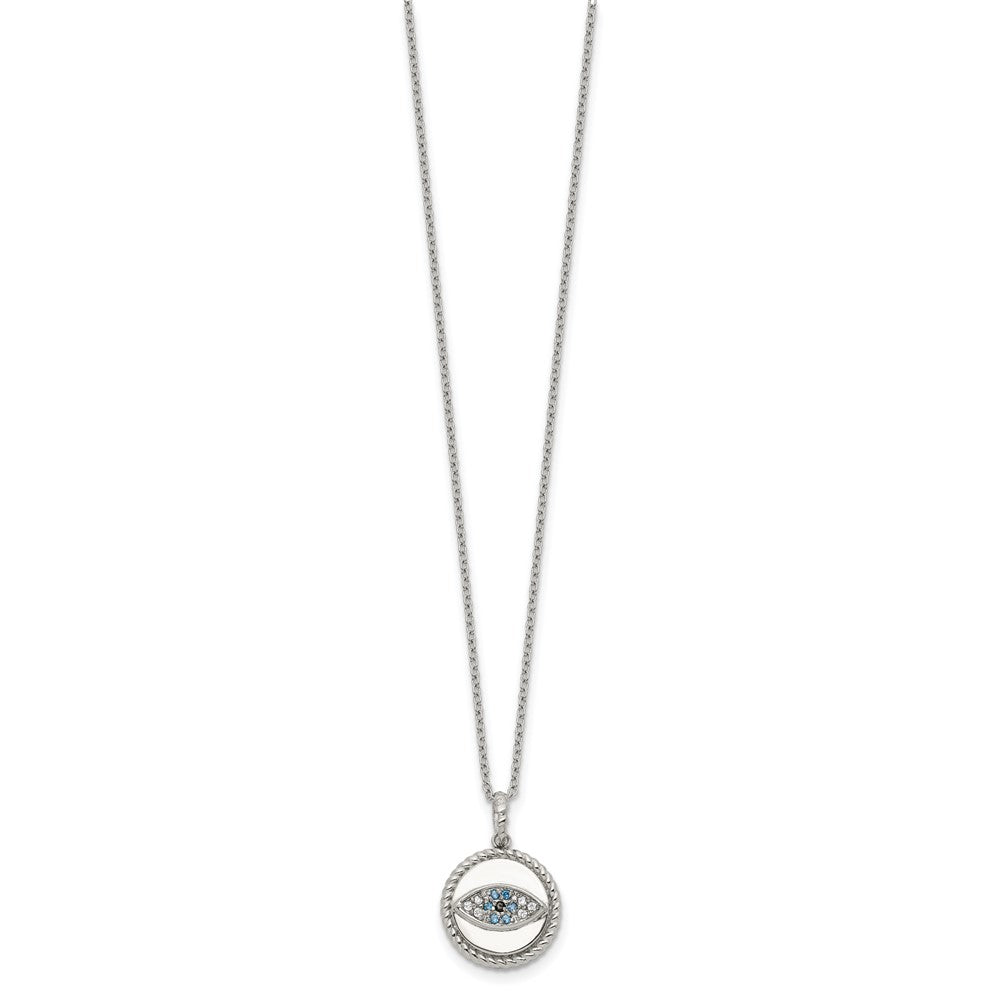 Chisel Stainless Steel Polished with Blue and White CZ Evil Eye Pendant on an 18 inch Plus a 2 inch Extension Cable Chain NecklaceSRN3250-18