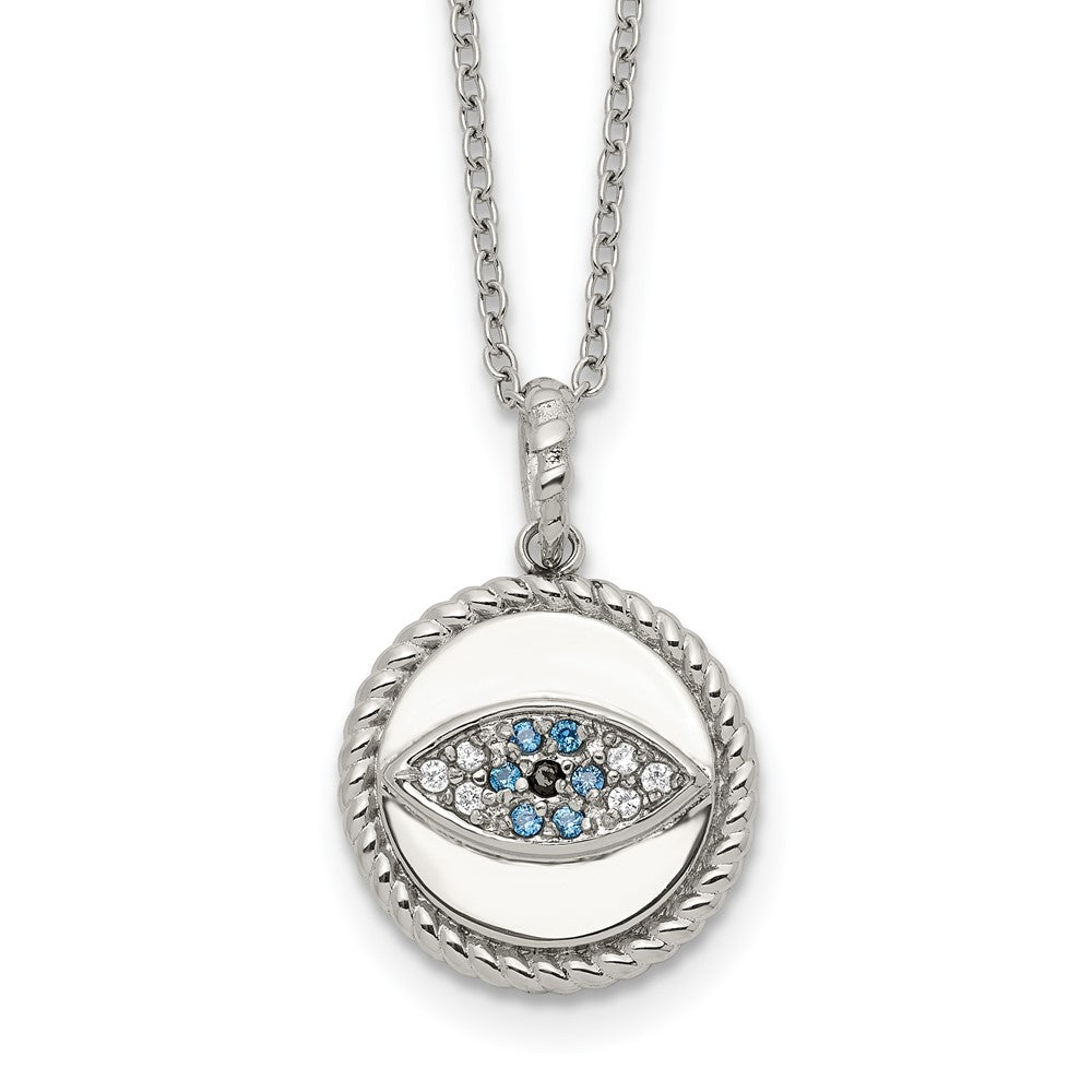 Chisel Stainless Steel Polished with Blue and White CZ Evil Eye Pendant on an 18 inch Plus a 2 inch Extension Cable Chain NecklaceSRN3250-18