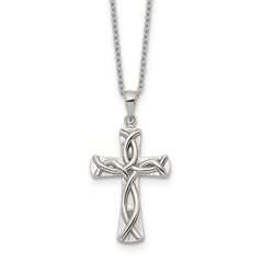 Chisel Stainless Steel Polished Cross with Ichthus Pattern Pendant on an 18 inch Plus a 2 inch Extension Cable Chain NecklaceSRN3251-18