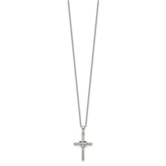Chisel Stainless Steel Polished with CZ Cross with Heart Pendant on an 18 inch Plus 2 inch Extension Cable Chain NecklaceSRN3254-18